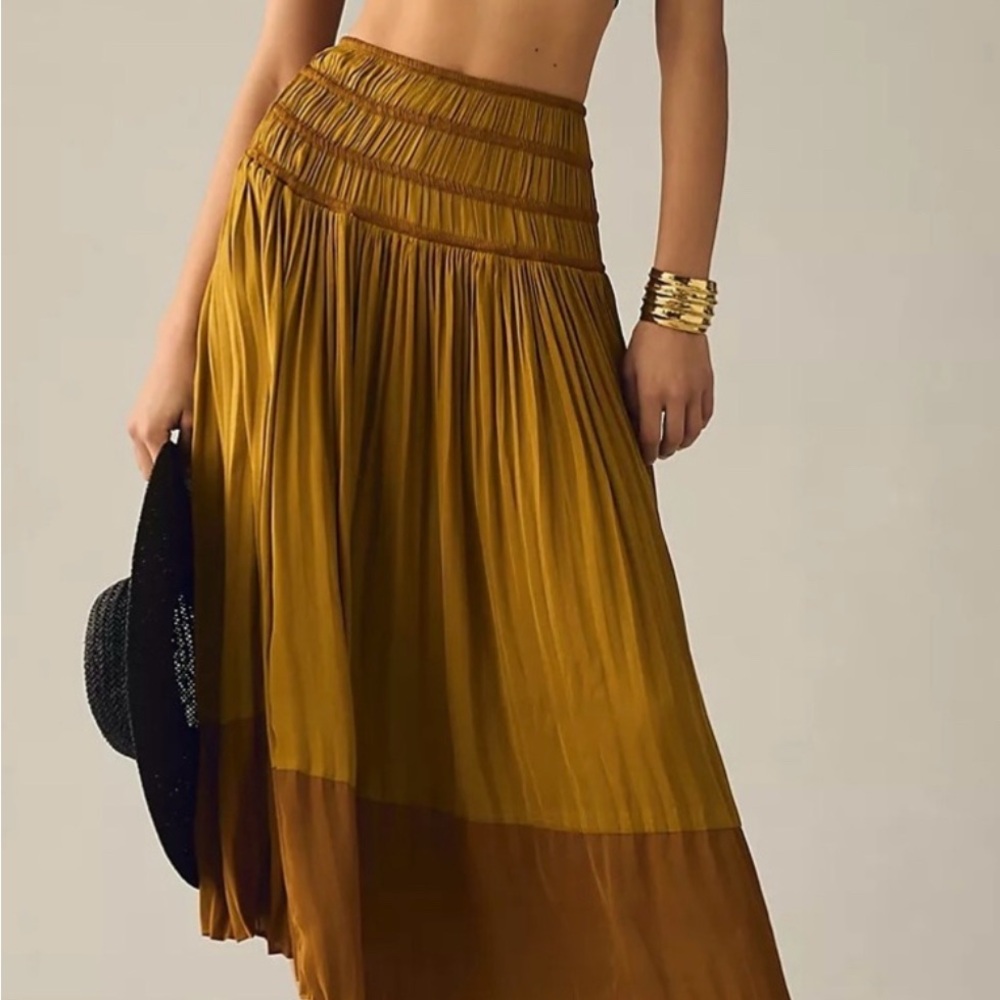 Anthropologie Mustard and Brown Midi/Maxi Skirt - Picture 4 of 10